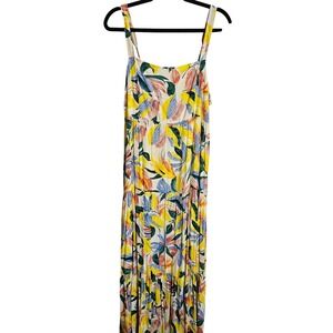 Skies Are Blue Maxi Dress Floral‎ Print Yellow Blue Pink Sleeveless Midi Size L